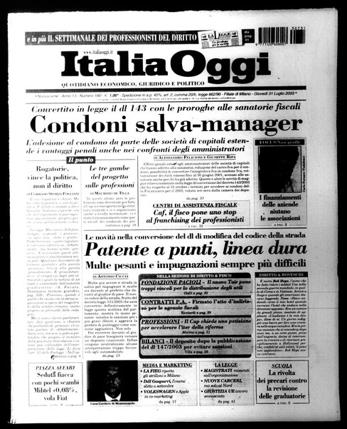 Italia oggi : quotidiano di economia finanza e politica